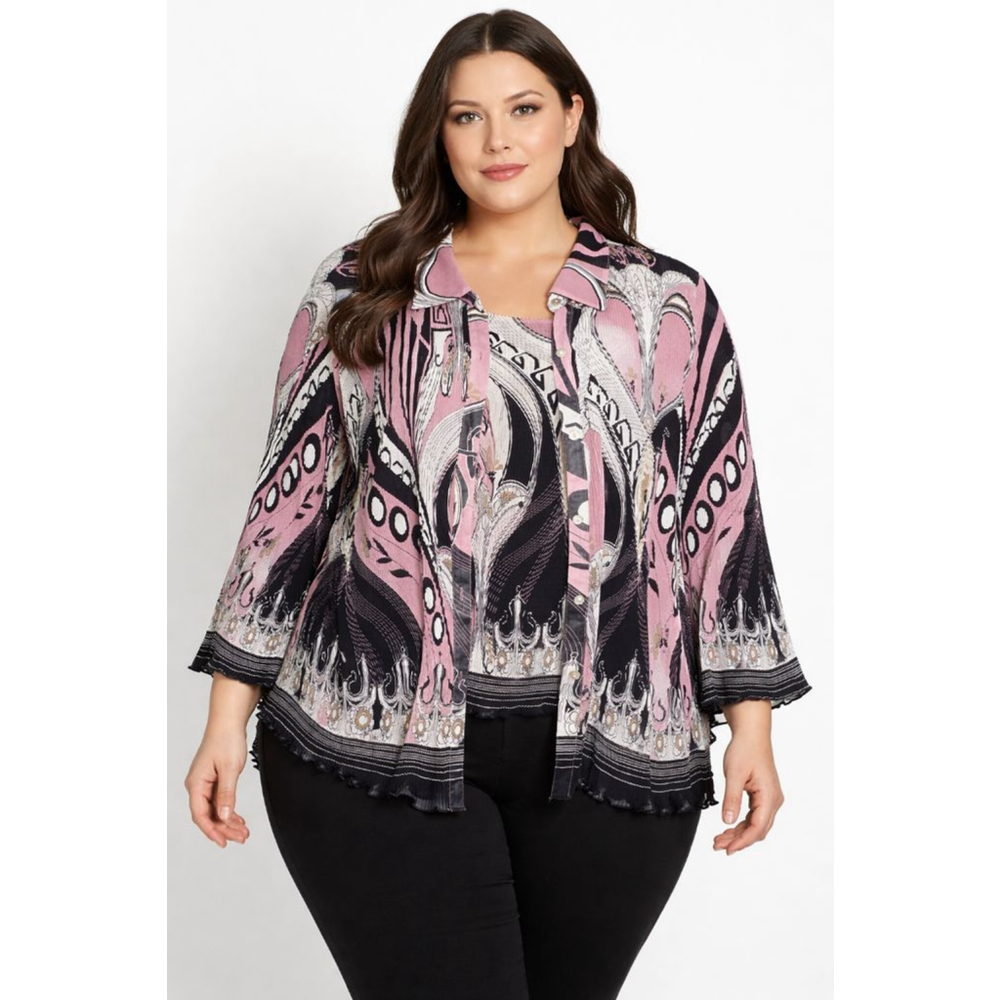 Women's NICOLA WOMAN Pink Black Abstract Blouse 3X